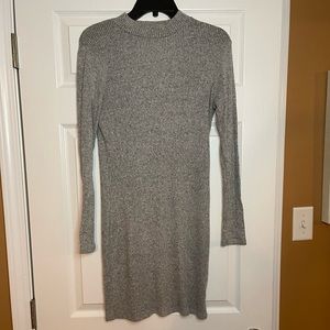 Gray Ribbed Sweater Long-Sleeve Dress. Size L.
